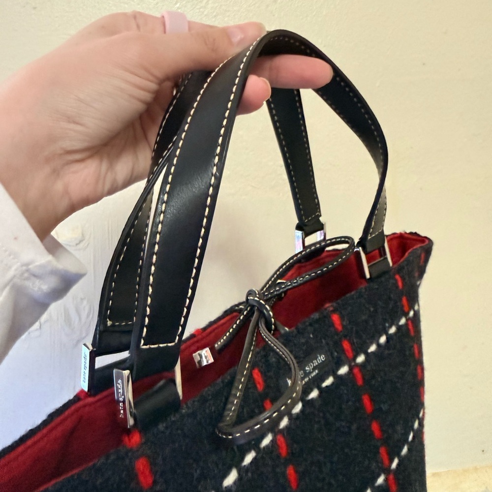 Kate Spade Navy blue and Red Plaid Wool Tote - Picture 6 of 10